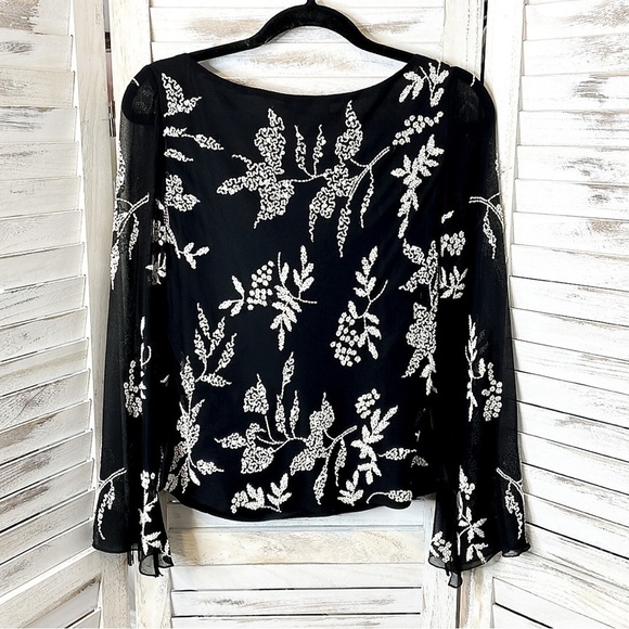 J LAXMI | Vintage 80’s Beaded Draped Sequin Sheer Black Blouse Top - Picture 8 of 9